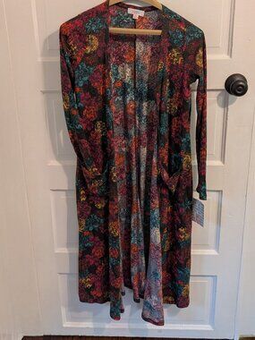 NWT LuLaRoe Sarah Long Cardigan Size XS Multicolored Stain Glass Pattern Women's